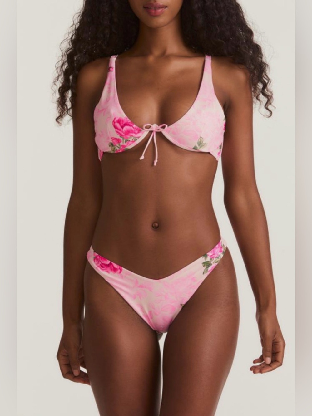 LoveShackFancy Kinney Bikini Swim Set in Floral Pink Ivy